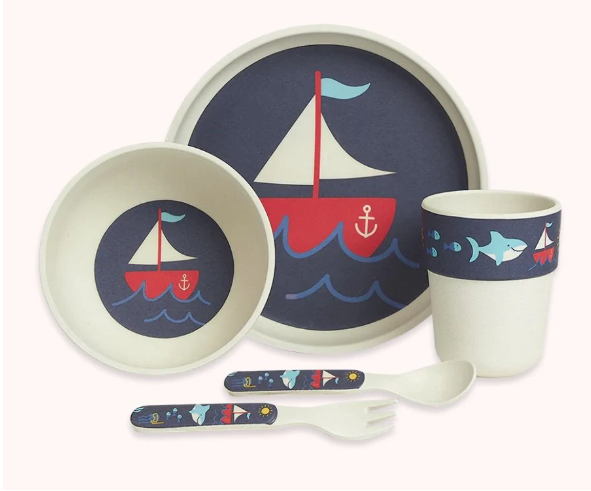 Juego de vajilla de bambú con cubiertos Penny - Anchors Away